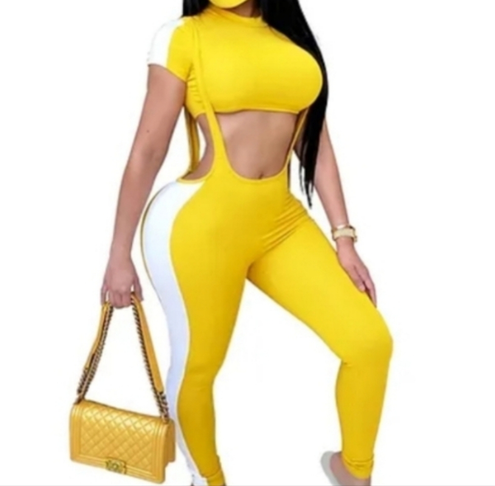 AQ-Sport Yellow 3 Piece Pants Overall Jumpsuit Set Plus Size 3xl NWT